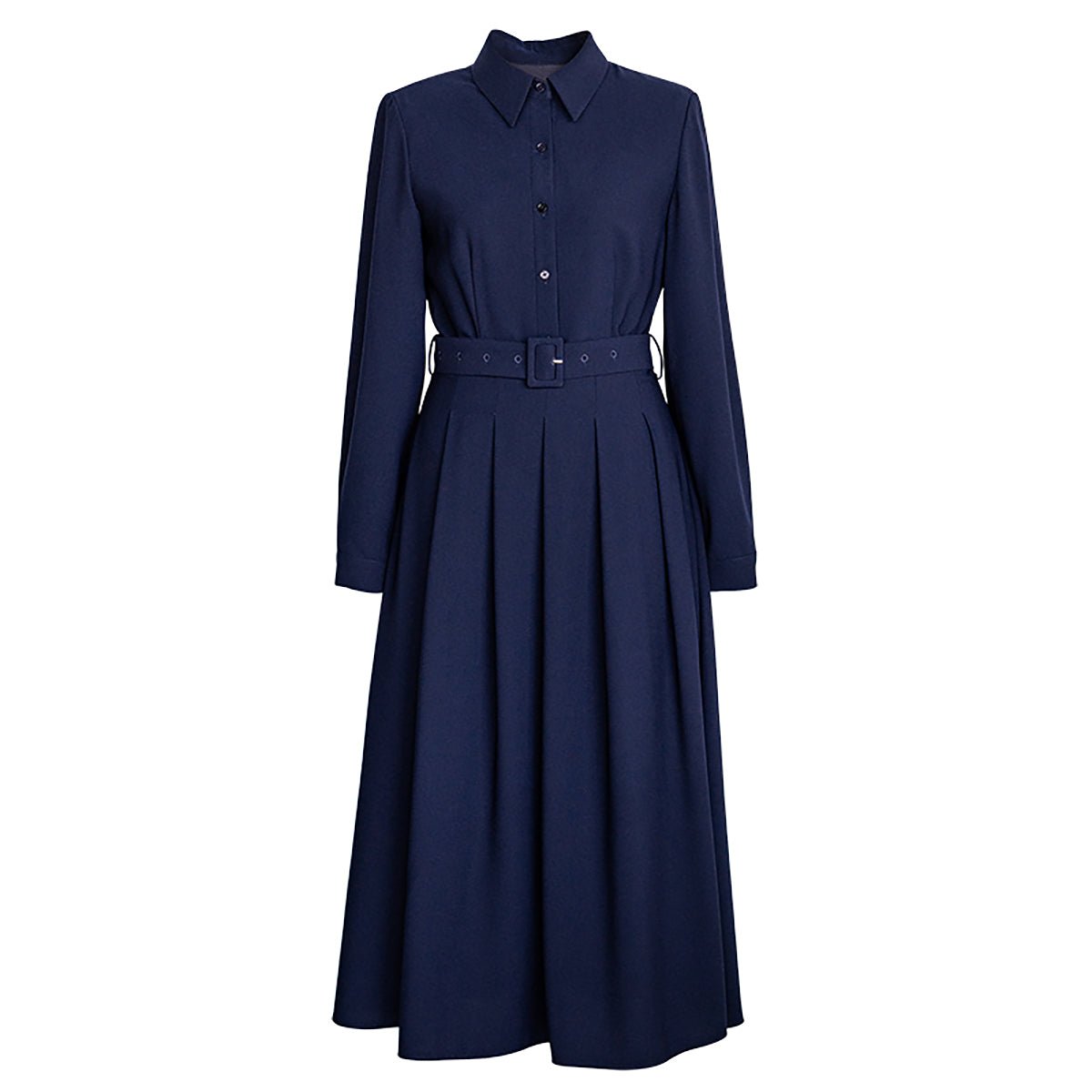 Buttoned Top Pleated Dress in Navy