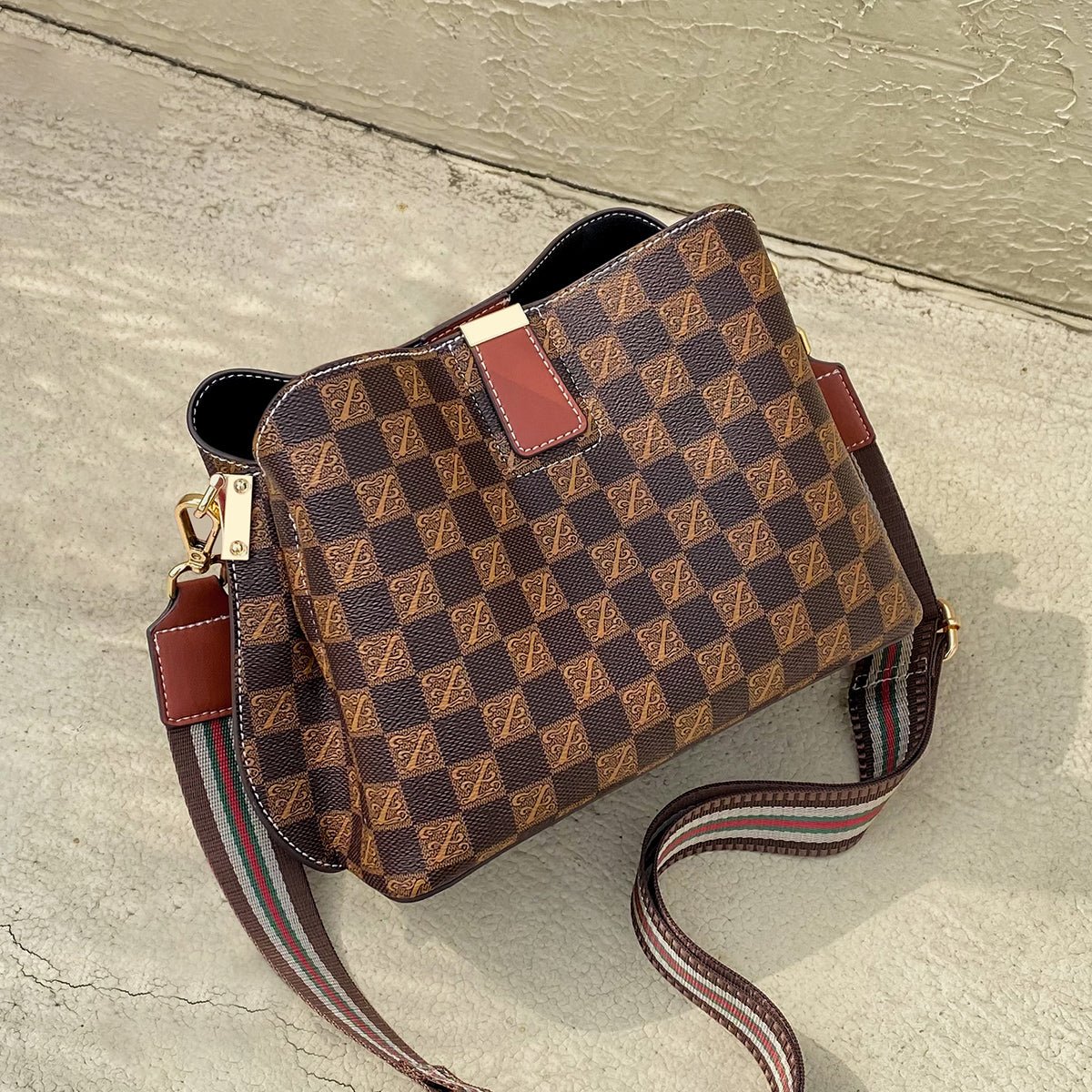 Classic Checkboard Brown Shoulder Bag