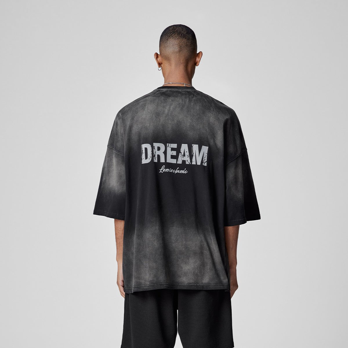 Distressed-effect Gradient Oversized?Charcoal Tee