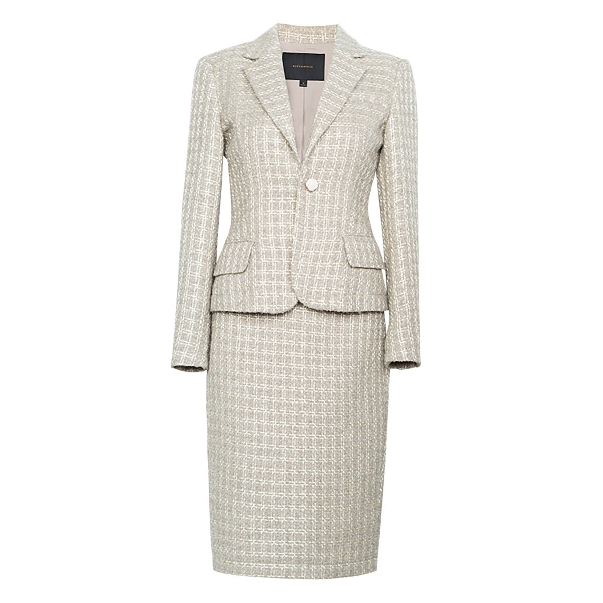 Feminine Lapel Blazer and Pencil Skirt Set in Beige