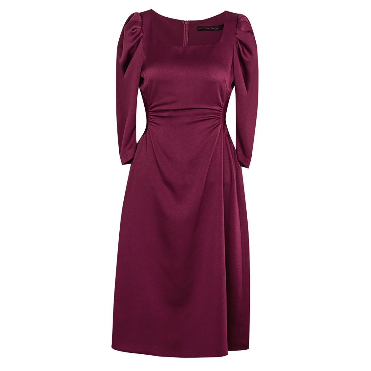 Flattering Gathered Waist Dress in Wine