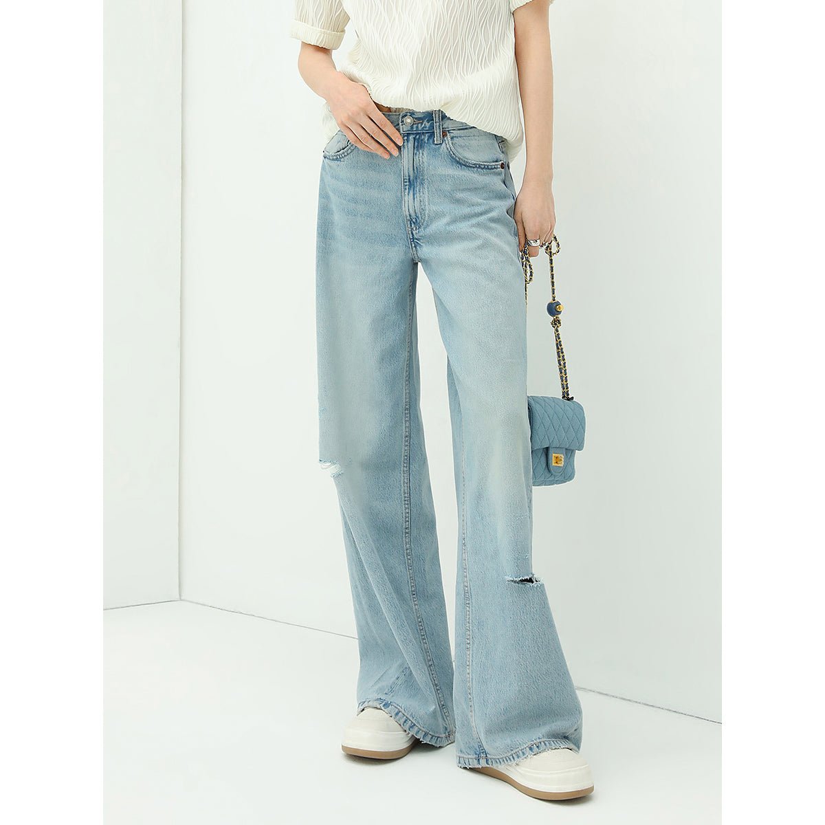 Fun Dip Ripped Flare-fit Straight-leg Blue Jeans