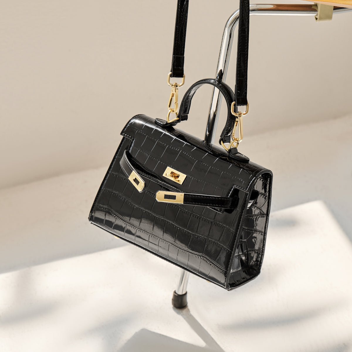 Luxury Crocodile Black Top Handle Bag