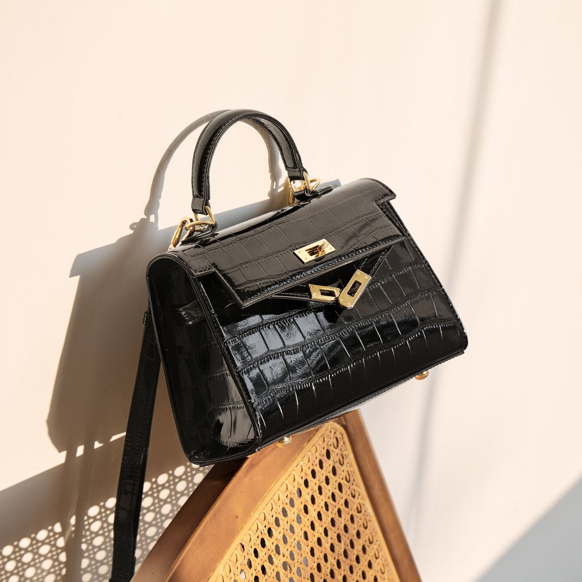 Luxury Crocodile Black Top Handle Bag