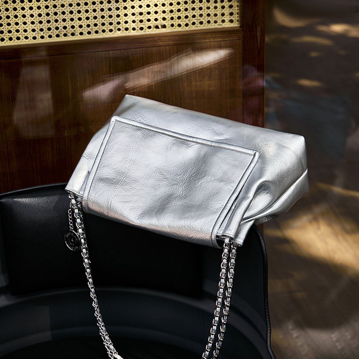 Sleek Chained Silver Shoulder Bag
