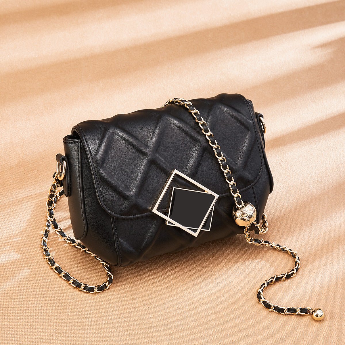 Trendy Black Leather Chain Shoulder Bag