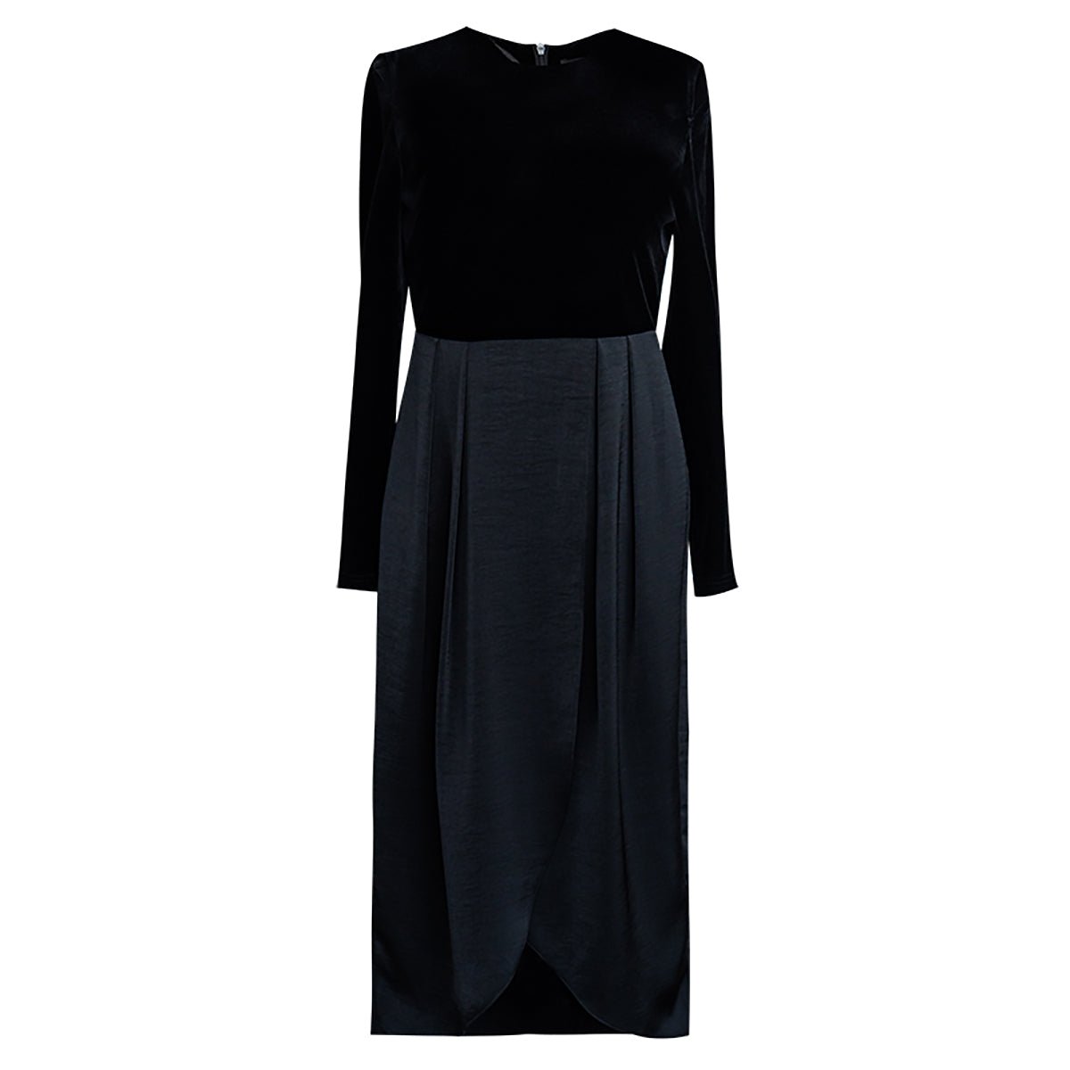 Velvet Shoulder Cut-Out Black Midi Dress