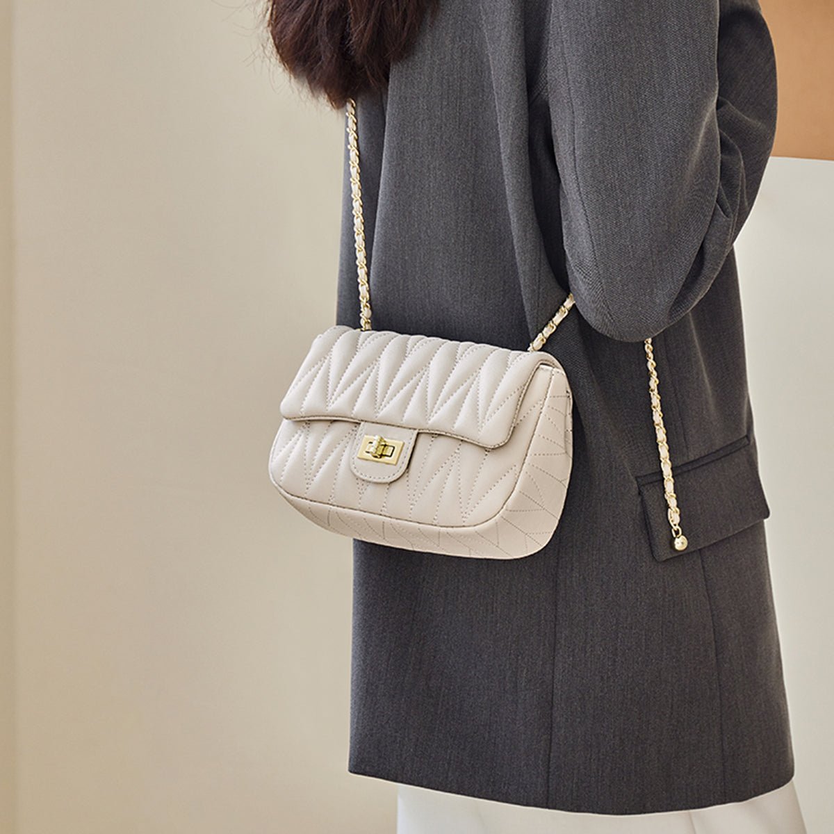 White Quilted Flap Shoulder Bag