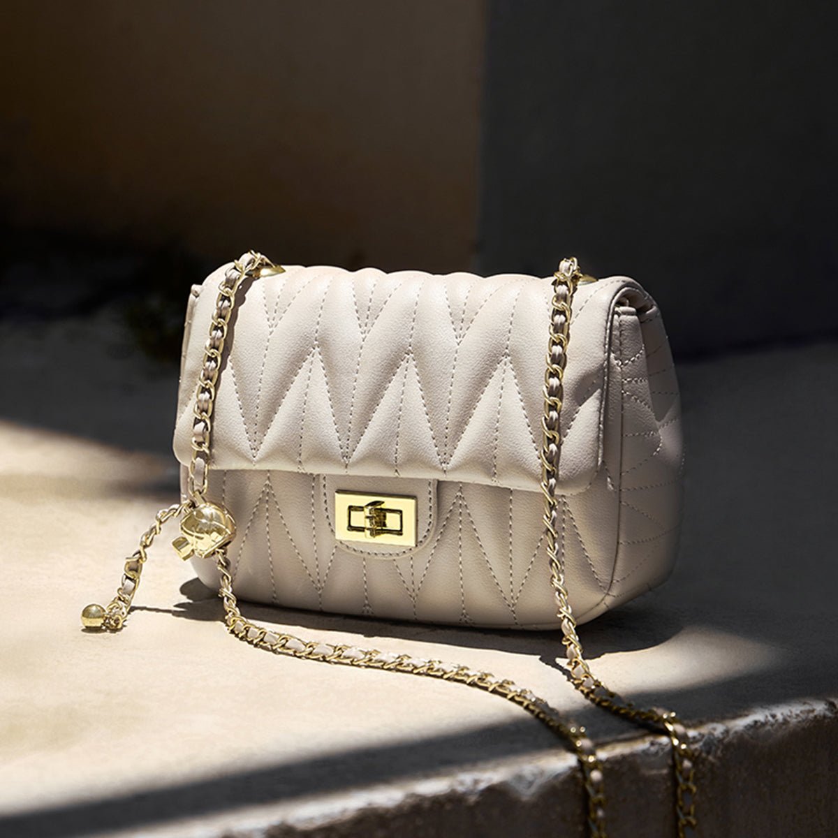 White Quilted Flap Shoulder Bag