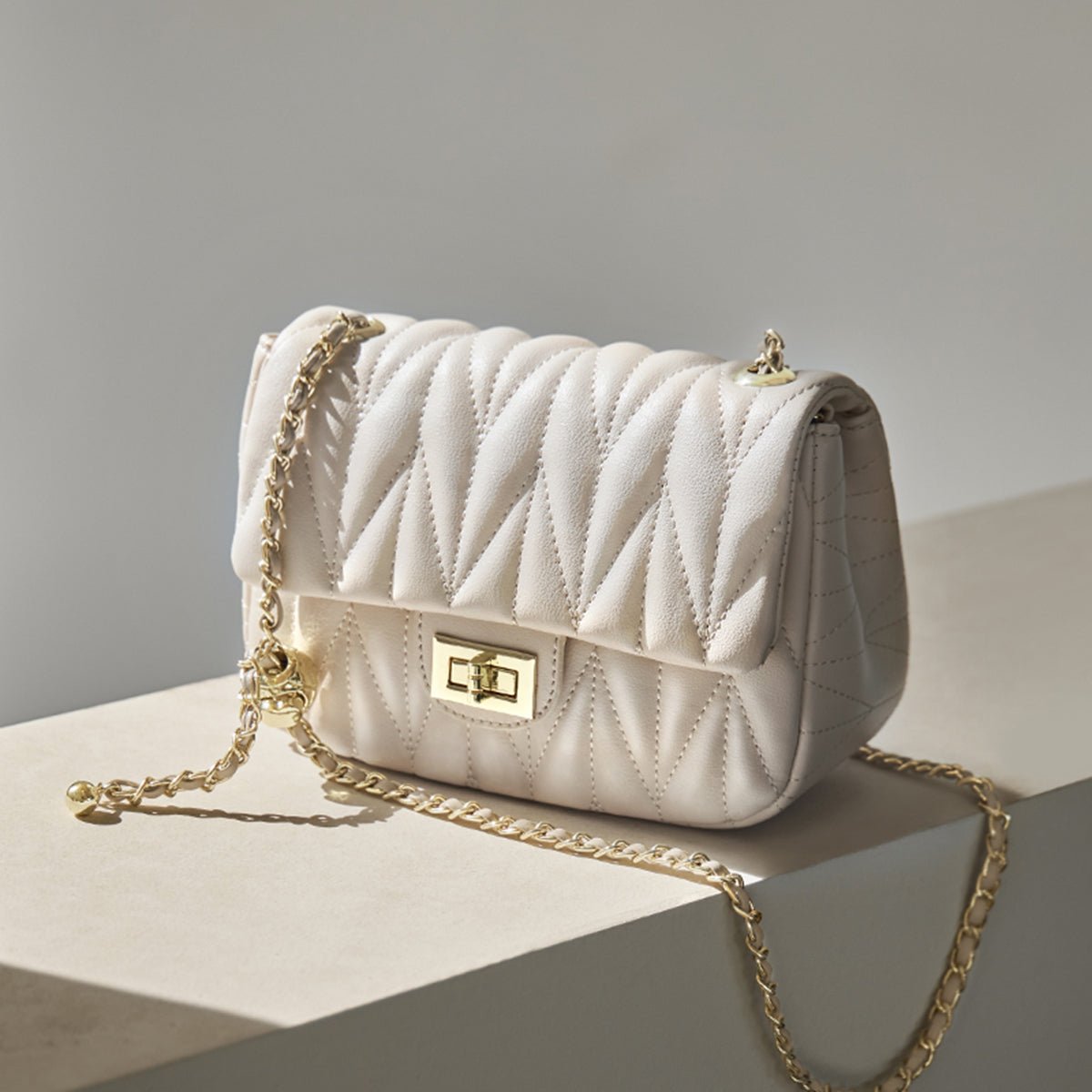 White Quilted Flap Shoulder Bag