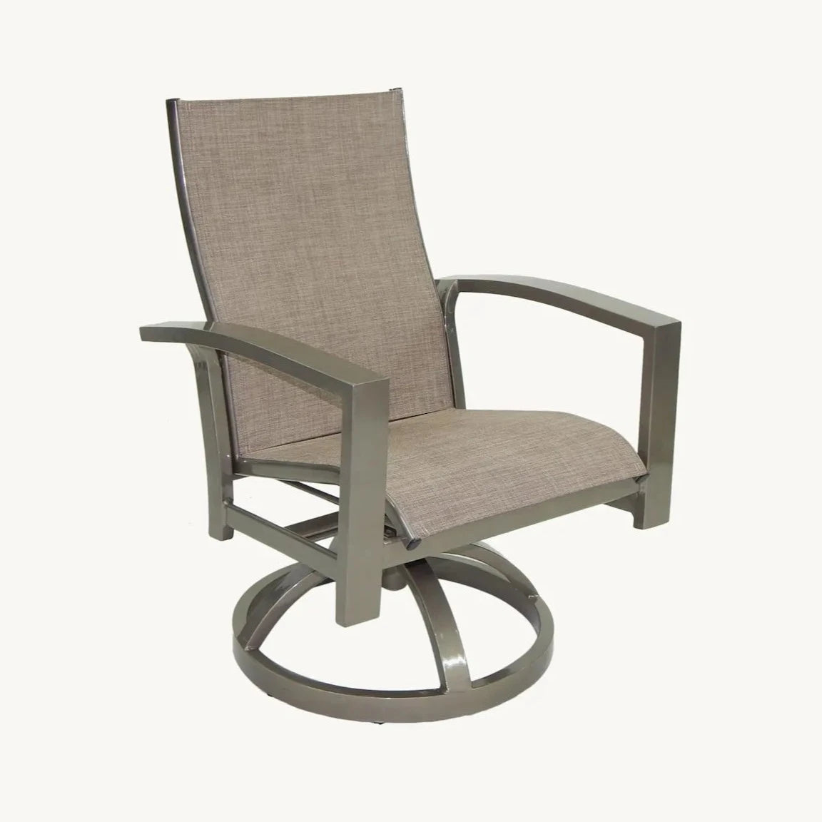Castelle Orion Sling Dining Swivel Rocker Chair in Antique Dark Rum Finish with Augustine Oyster Sling 12037755