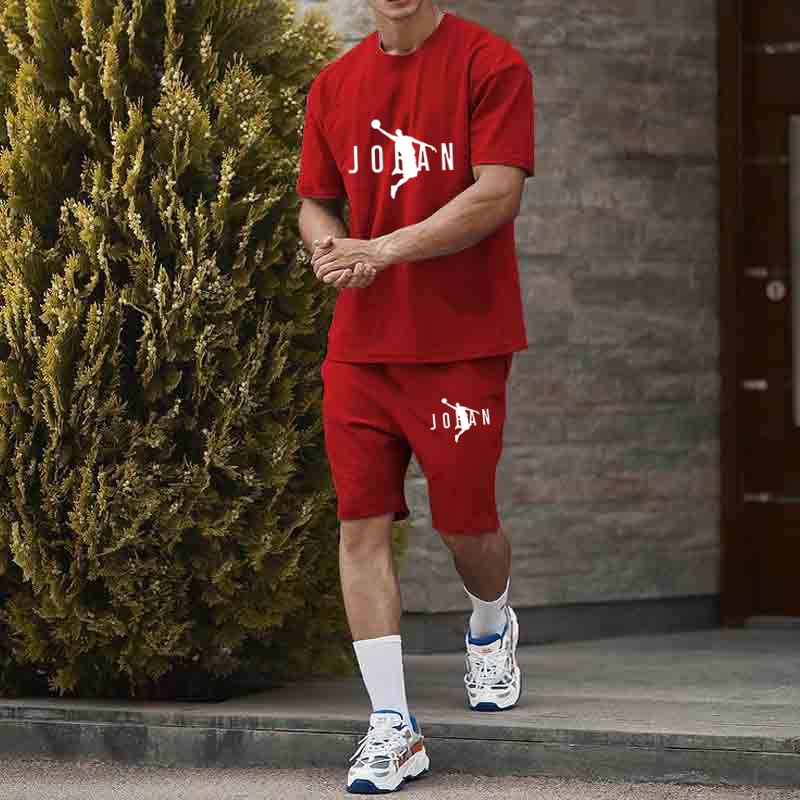 Men's TShirt Tracksuit Two Pieces Sets Men Cotton Fitness Sport Suit Short Sleeve T Shirt+Shorts Men's Casual Top and Bottom Set