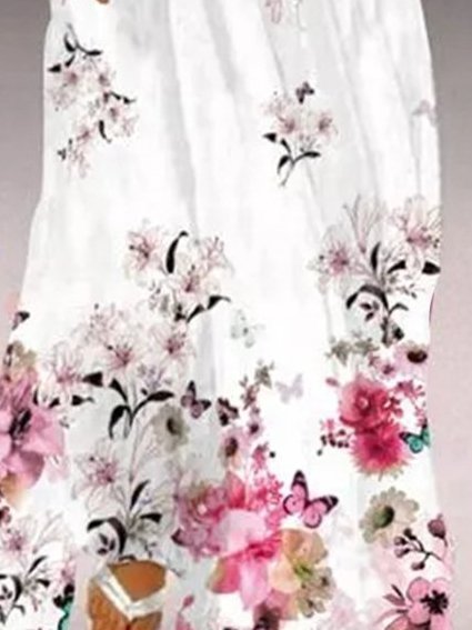 Basic Floral V Neck Floral-Print Dress