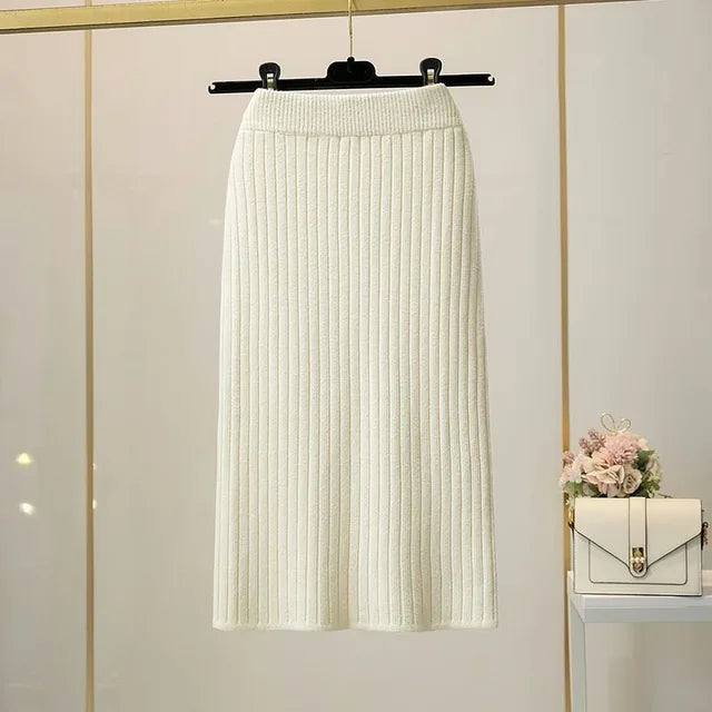 50-60-70 CM 2021 New Fashion Autumn Winter Knitted Sexy Skirt Women Korean Style Black High Waist Elastic Split Skirt Female