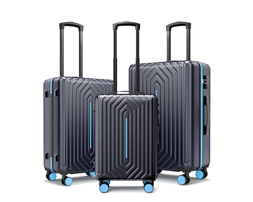 SunnyTour Luggage Sets 3 Pieces with Spinner Wheels Hardside Suitcase Set for Travel Business, Blue