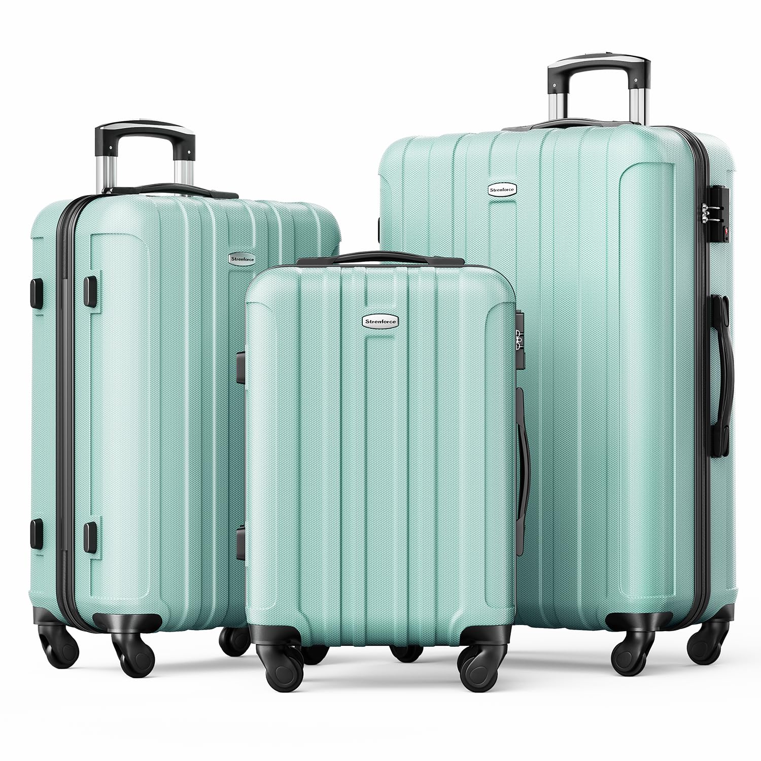 Strenforce 3 Piece Set Suitcase Spinner Wheels ABS Lightweight Luggage Sets with TSA Lock, mint green