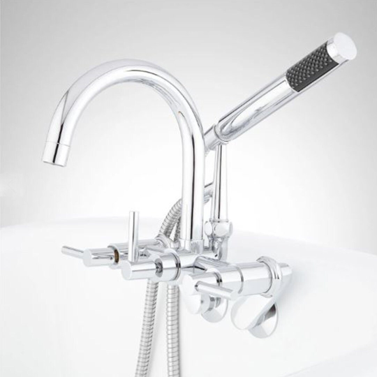 New Chrome Sebastian Tub Faucet and Hand Shower with Variable Centers and Lever Handles - Signature Hardware