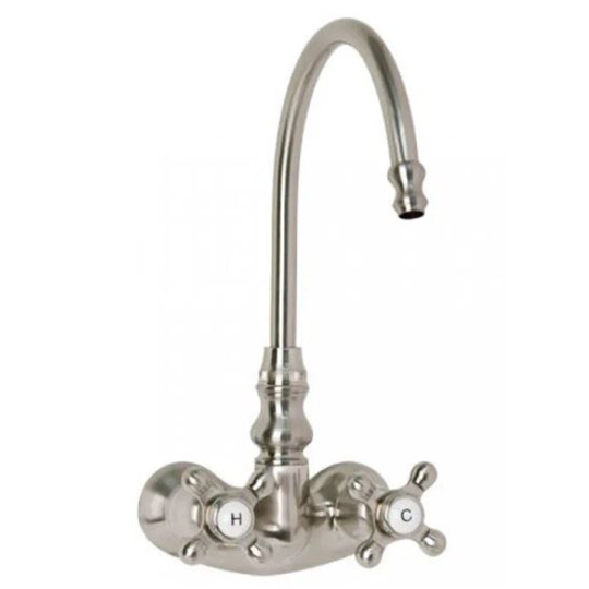 New Chrome Gooseneck Tub Wall Mount Faucet with Cross Handles