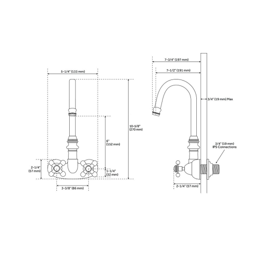 New Chrome Gooseneck Tub Wall Mount Faucet with Cross Handles