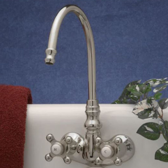 New Chrome Gooseneck Tub Wall Mount Faucet with Cross Handles