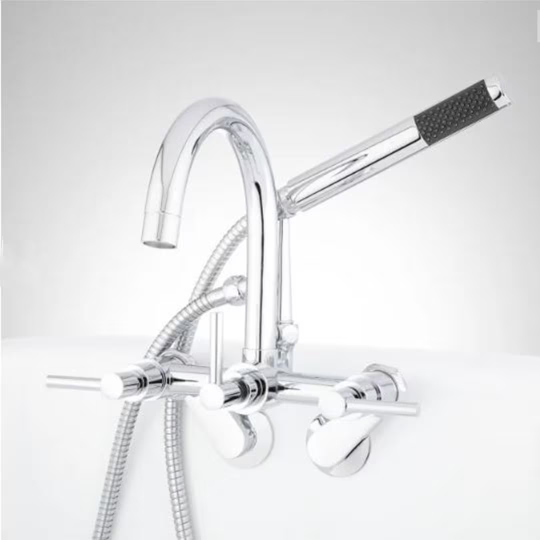 New Chrome Sebastian Tub Faucet and Hand Shower with Variable Centers and Lever Handles - Signature Hardware