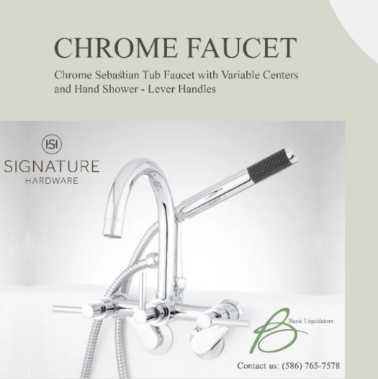 New Chrome Sebastian Tub Faucet and Hand Shower with Variable Centers and Lever Handles - Signature Hardware