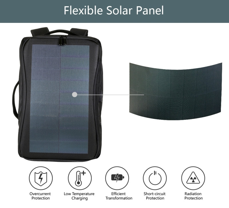 Waterproof Laptop Backpack with Solar Panel 12W Power and USB Charging Port