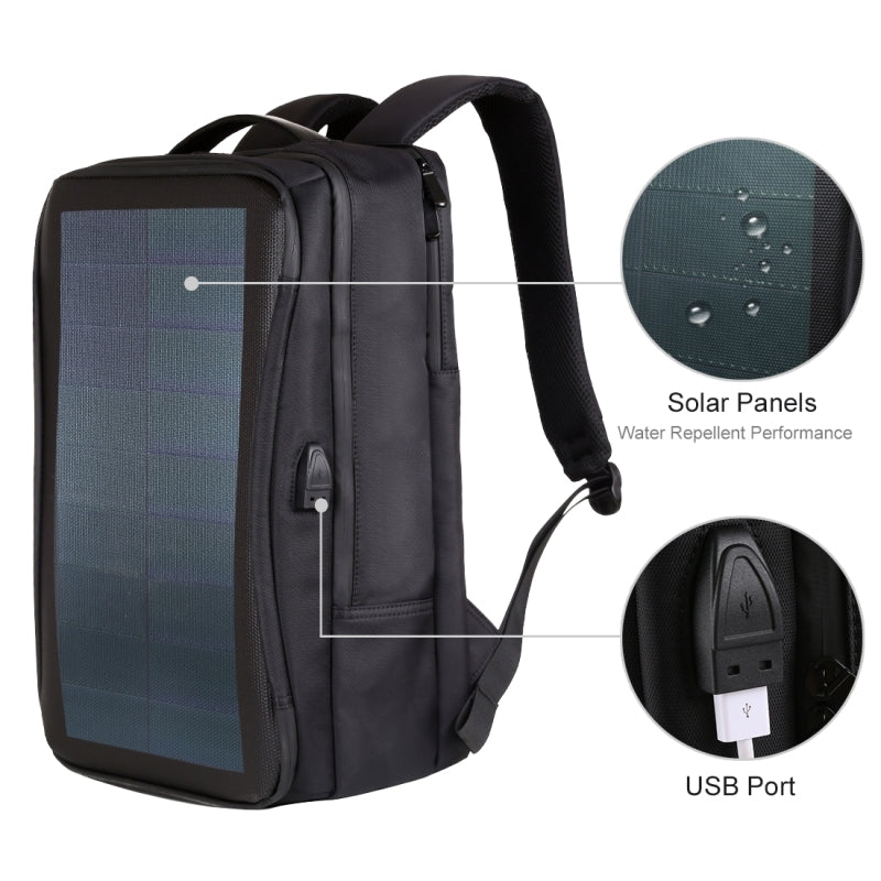 Waterproof Laptop Backpack with Solar Panel 12W Power and USB Charging Port