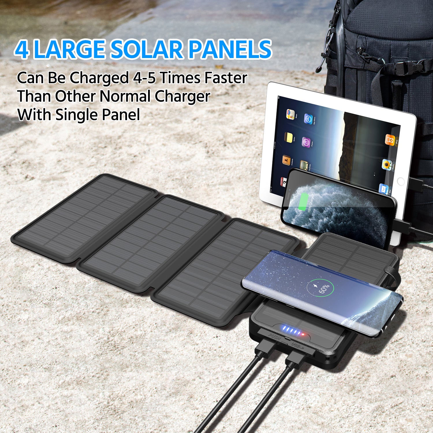 Wireless Solar Power Bank 20000mAh Portable Folding Solar Panel 6W