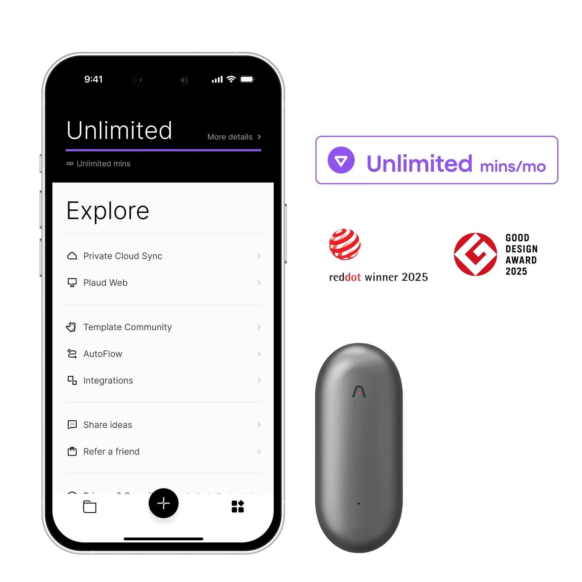 Plaud NotePin & AI Annual Unlimited Plan