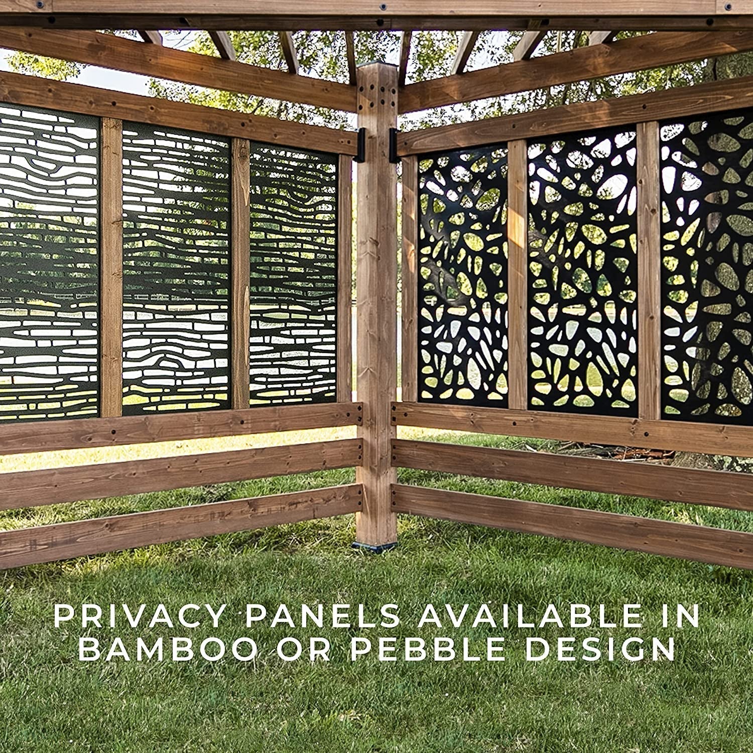 Tuscany Cabana Pergola with Bamboo Privacy Panels and Conversation Seating in Indigo