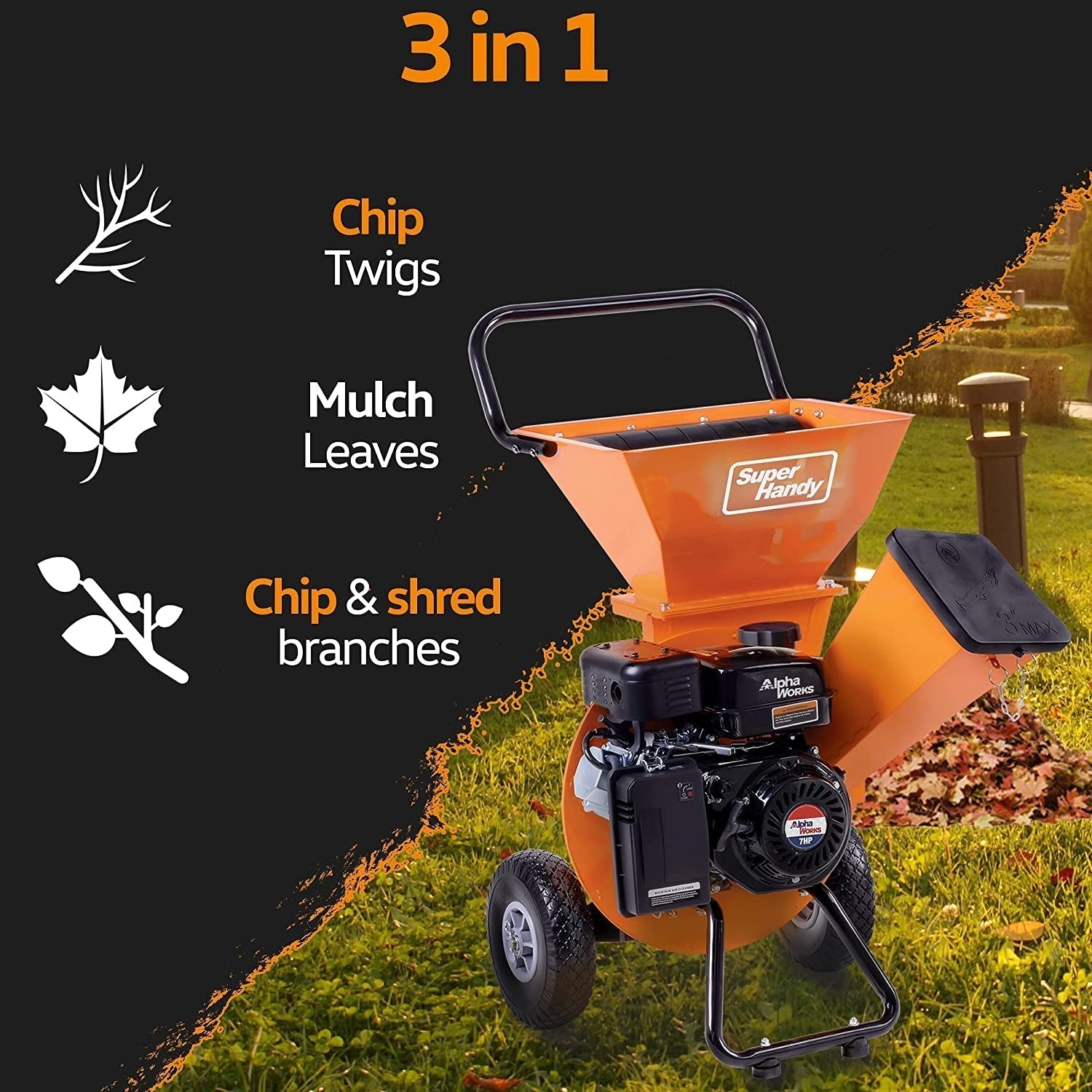 Superhandy Wood Chipper Shredder Mulcher Ultra Heavy Duty 7HP 3 in 1 Multi-Function 3