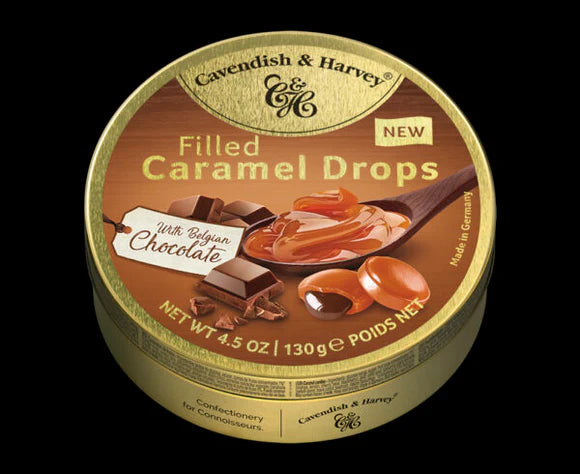 Cavendish & Harvey Belgian Chcolate Filled Caramel Drops in Tin 4.5oz