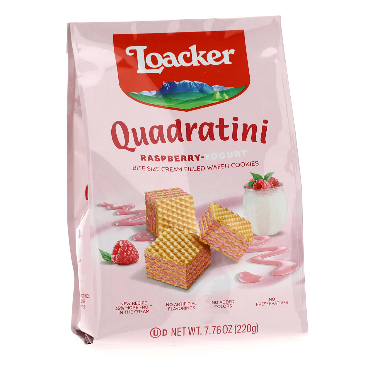 Loacker Quadratini Raspberry Yogurt Cream Filled Wafers, 7.76 oz.