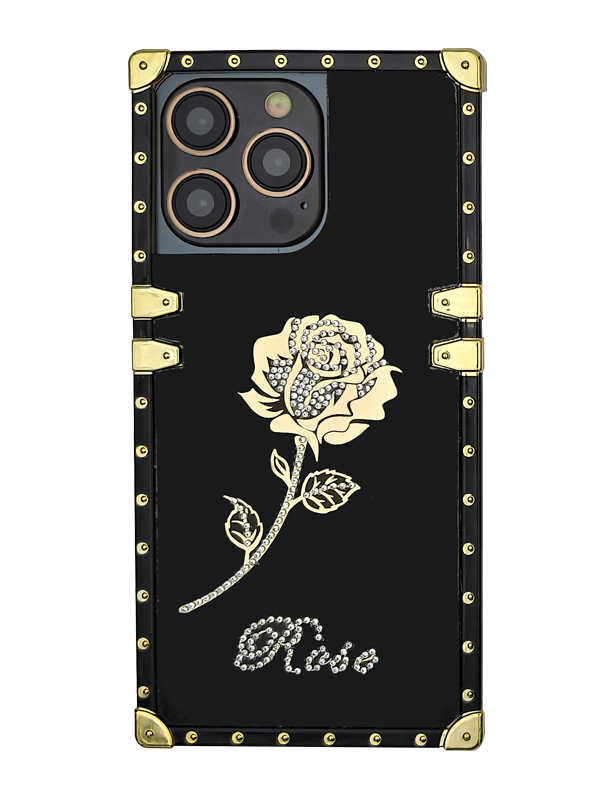 Black Sparkle Rose Square iPhone Case
