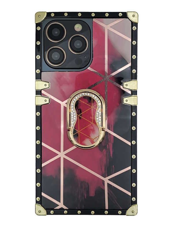 Geometric Red and Black Tie Dye Square iPhone Case
