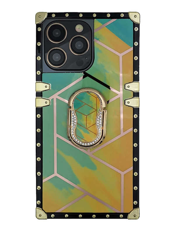 Geometric Green and Yellow Tie Dye Square iPhone Case