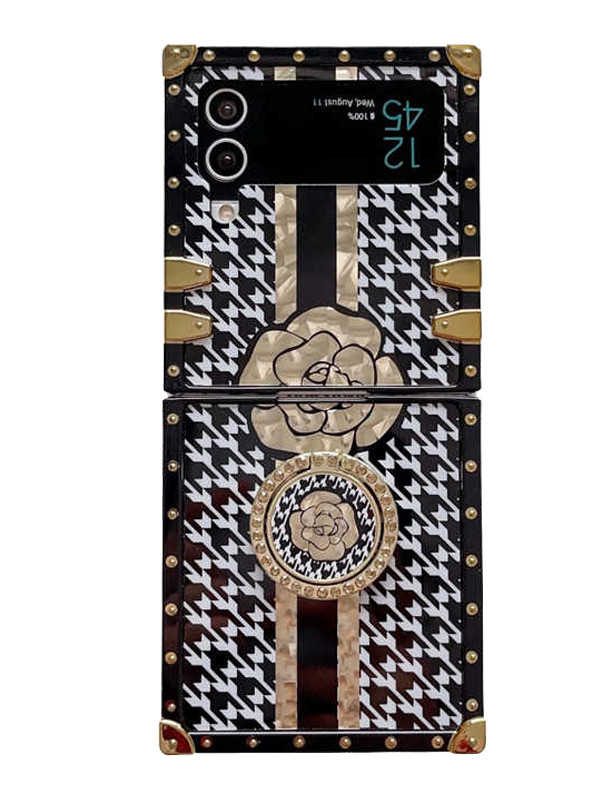 Gold Flower Houndstooth Galaxy Z Flip 3/4/5 Case