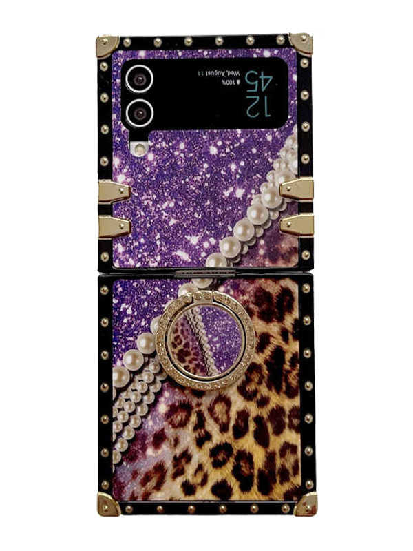 Leopard x Starry Galaxy Purple/Gold Z Flip 3/4/5 Case