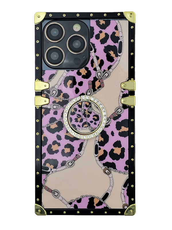 Purple Leopard x Beige Patchwork Square iPhone Case