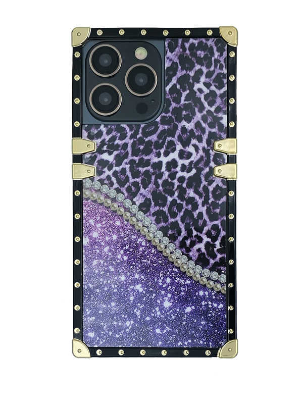 Purple Leopard x Starry Night Square iPhone Case