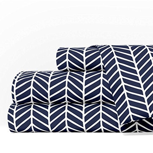 1600 Series Bed Sheet Set - Full, Navy-White