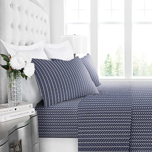 1600 Series Bed Sheet Set - Full, Navy-White