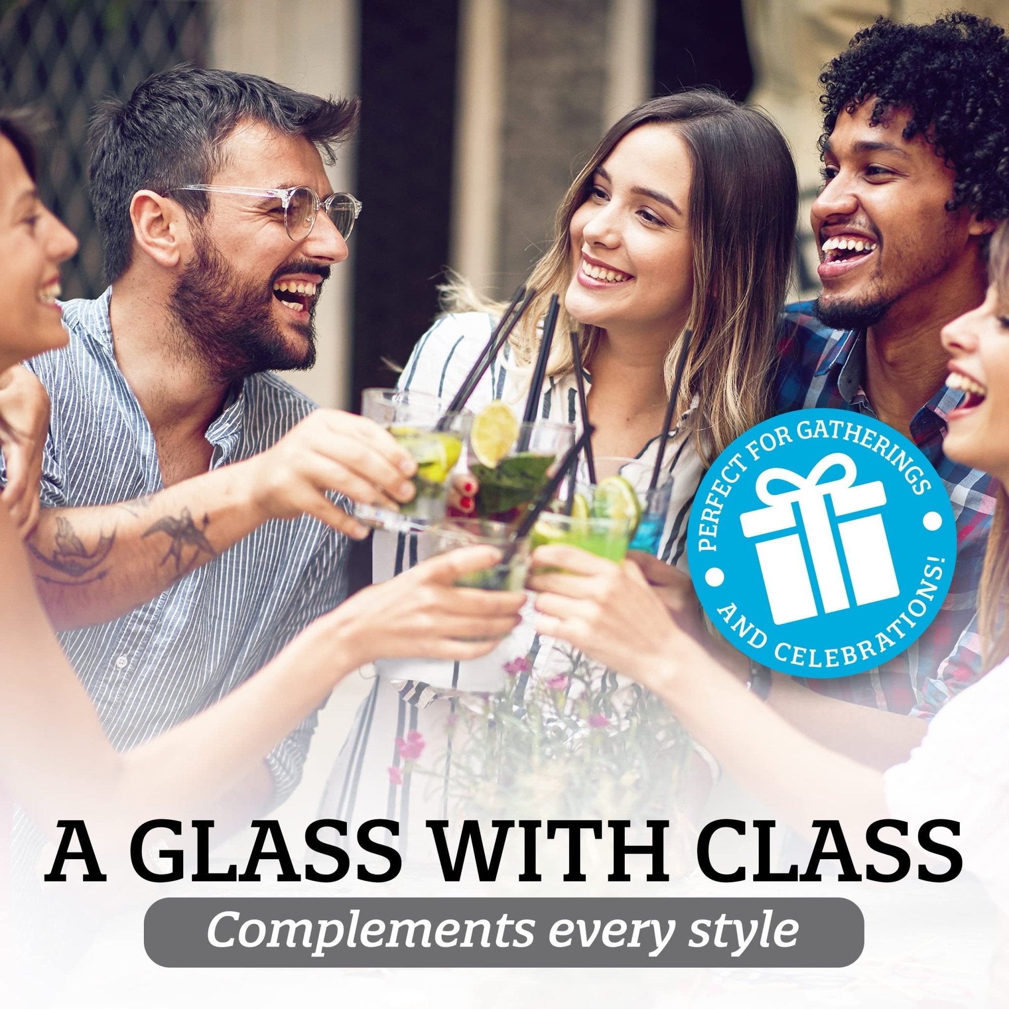 6-Pack YPSILON Cocktail Glasses - 8.5oz, Stemless, Lead-Free