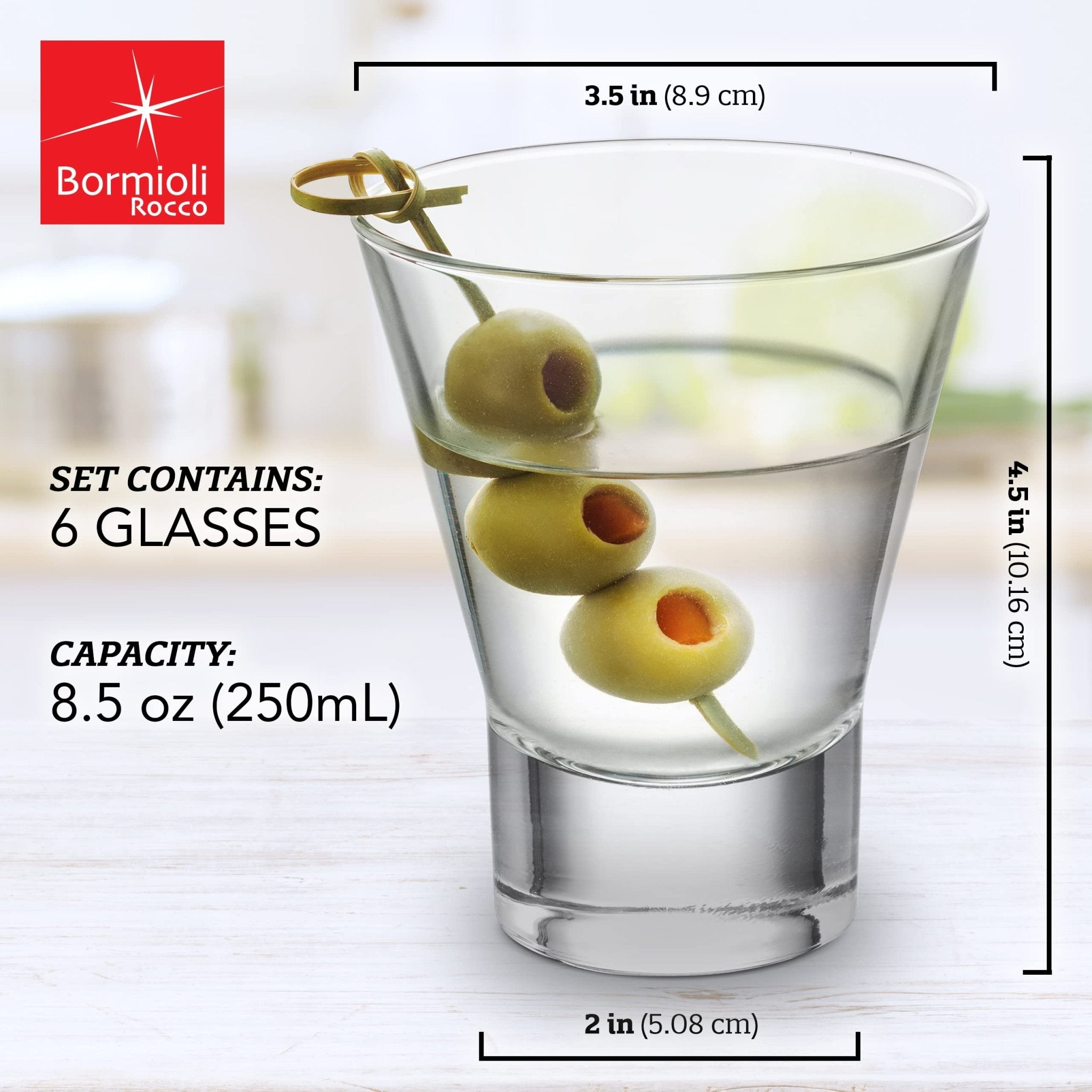 6-Pack YPSILON Cocktail Glasses - 8.5oz, Stemless, Lead-Free