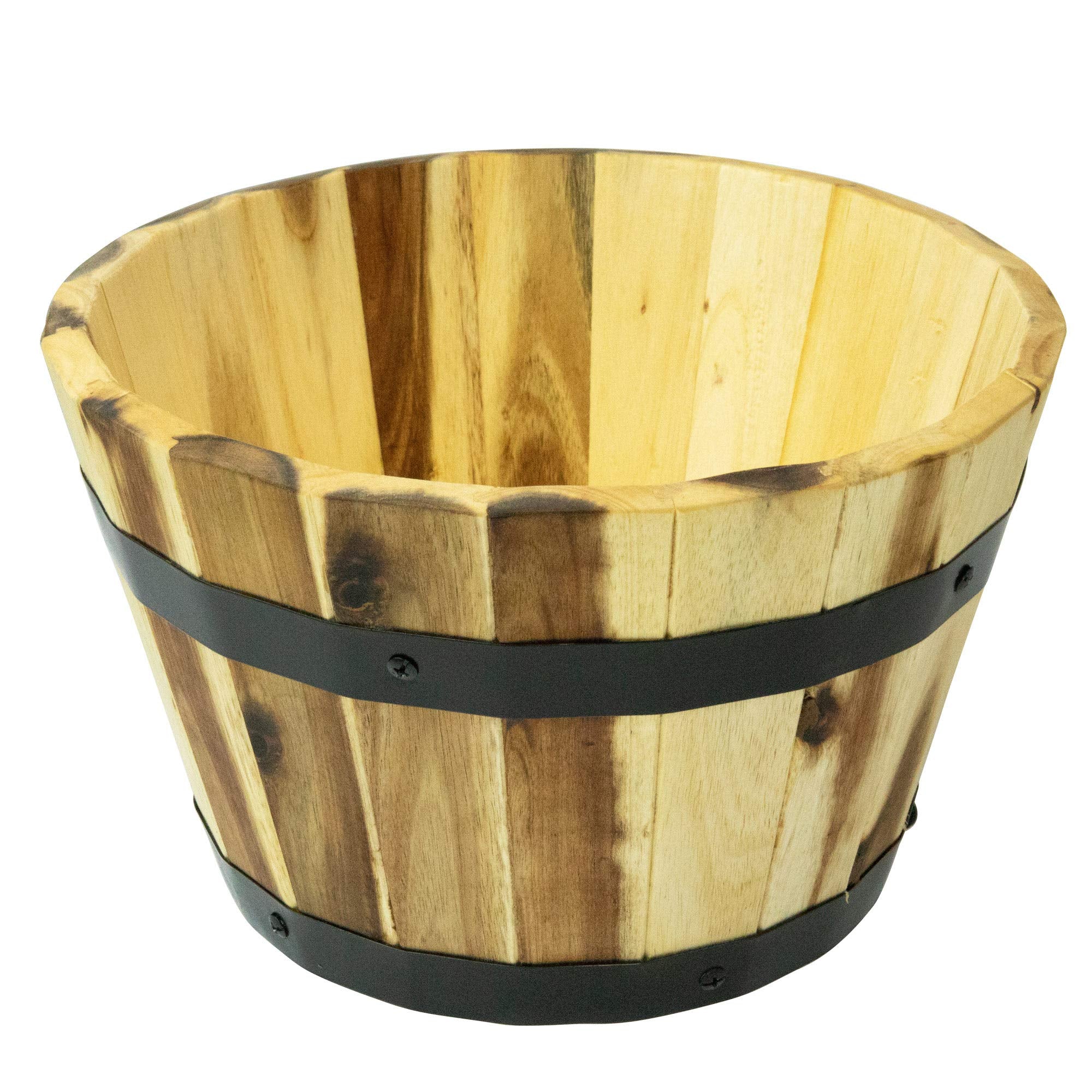 Acacia Round Wooden Farmhouse Planter - 11