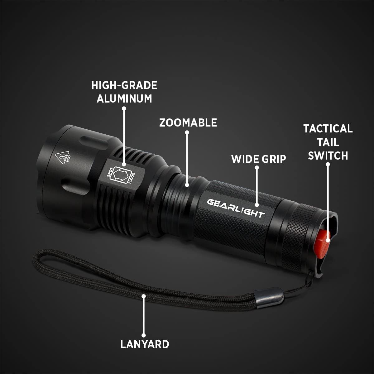 High-Powered LED Flashlight S1200 - Mid Size, Zoomable, Water Resistant, Handheld Light - High Lumen Camping, Outdoor, Emergency