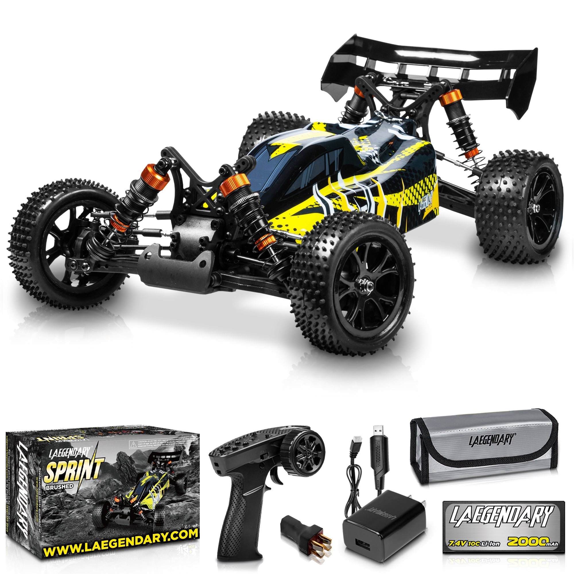 SPRINT 1:10 Scale RC Car 20+ MPH - Brushed - Black/Yellow