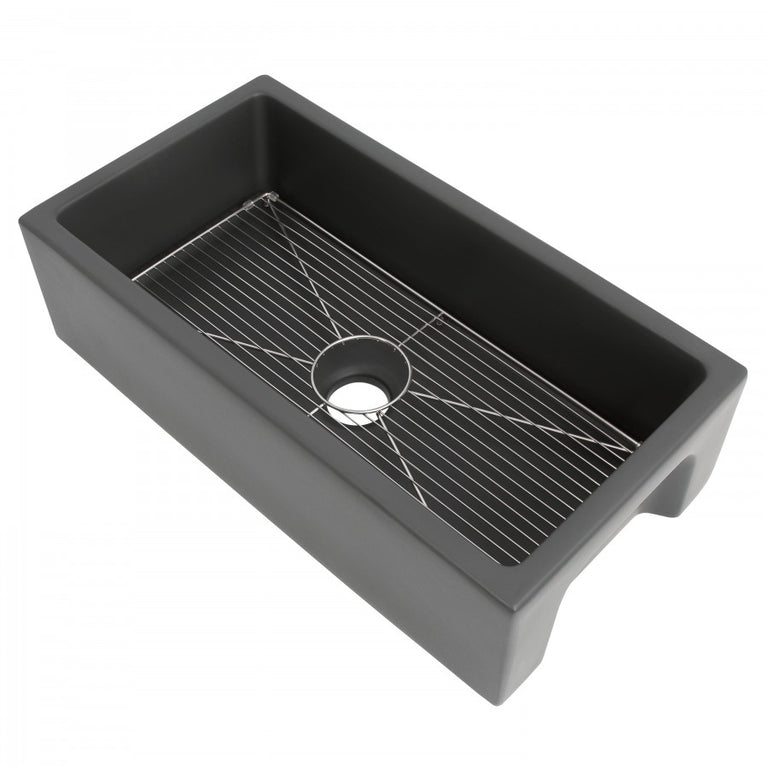 ZLINE 36 in. Venice Farmhouse Apron Front Reversible Single Bowl Fireclay Kitchen Sink with Bottom Grid in Charcoal, FRC5122-CL-36