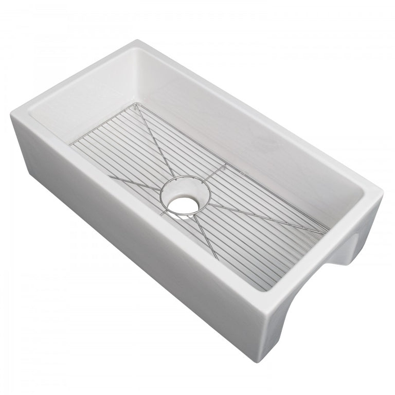 ZLINE 36 in. Venice Farmhouse Apron Front Reversible Single Bowl Fireclay Kitchen Sink with Bottom Grid in White Gloss, FRC5122-WH-36